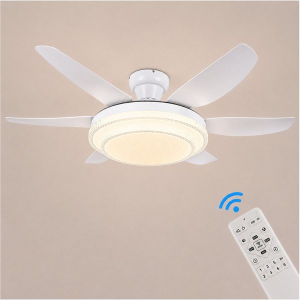Euroton Deckenventilator Deckenventilator LED Beleuchtung 6 Geschwindigkeiten timer 2 Stunden, Lichtfarbe und Helligkeit stufenlos einstellbar