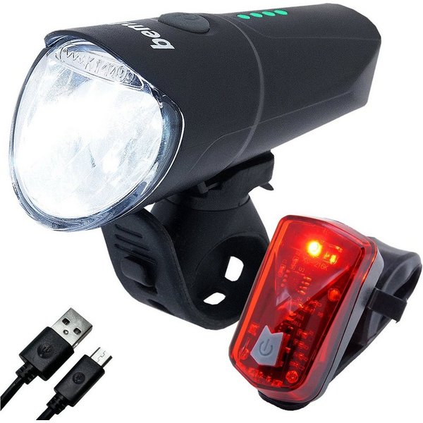 bemiX Fahrradbeleuchtung LED Fahrradlicht Set USB Akku Wiederaufladbar Fahrradbeleuchtung StVZO