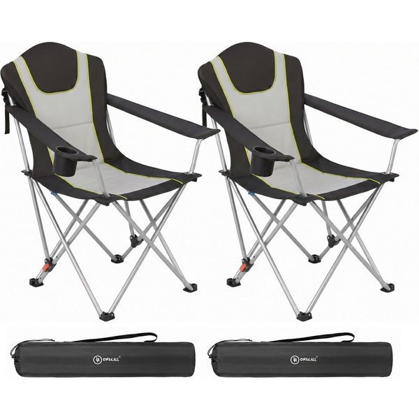 HOMECALL Campingstuhl Angelstuhl faltbar Klappstuhl mit hoher Rückenlehne (Getränkehalter, Gepolstert, bis 150KG, 2 St), 3 fach Verstellbare Rückenlehne