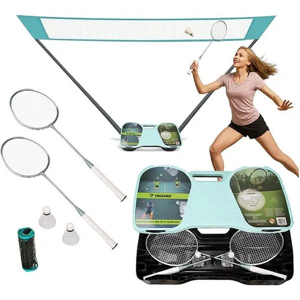 Trizand Badmintonschläger Federballset Gartenspiel Freizeitset, (Spar-Set, 2-tlg., 285 x 155 cm komplett), Set mit Netz, Koffer, Aluschläger, 285 cm