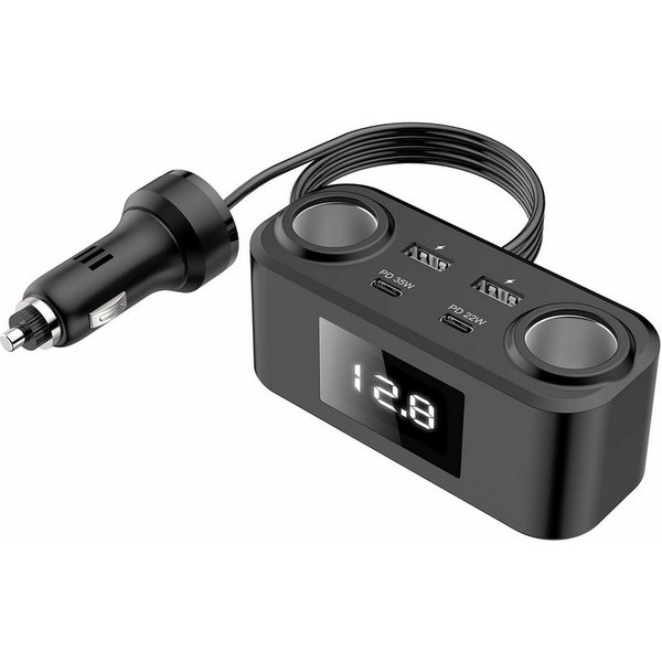 Bolwins N54C 12V /24V Zigarettenanzünder Auto Ladegerät mit 2x USB 2x Typ-C PD KFZ-Netzteil (100W Schnellladegerät QC3.0 & USB-C PD Schnellladung)
