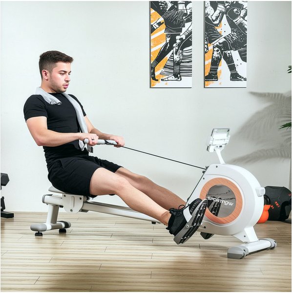 SPORTNOW Rudergerät mit 16 Widerstandsstufen, LCD-Monitor (Rudermaschine, 1-tlg., für Zuhause), mit Telefon-,IPAD-Halter, für Cardio-Training, bis 150kg belastb