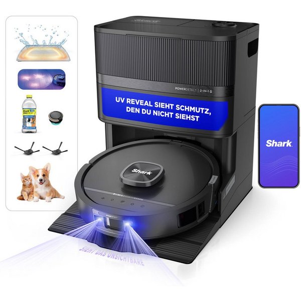 Shark Saugroboter mit Wischfunktion RV3000XEEU Shark PowerDetect UV Reveal - Schwarz, 650 W, beutellos