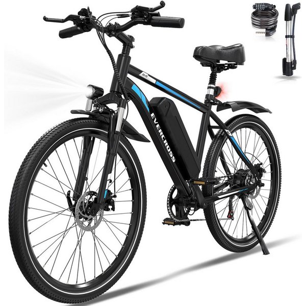 EVERCROSS TECH E-Bike Cityrad für Pendler,27,5-Zoll-Elektrofahrrad,36V 13AH AKKU, 7 Gang, Heckmotor, 468 Wh, 1 Gang, 250W, 468 Wh,E-Citybike mit Schloss, Pumpe