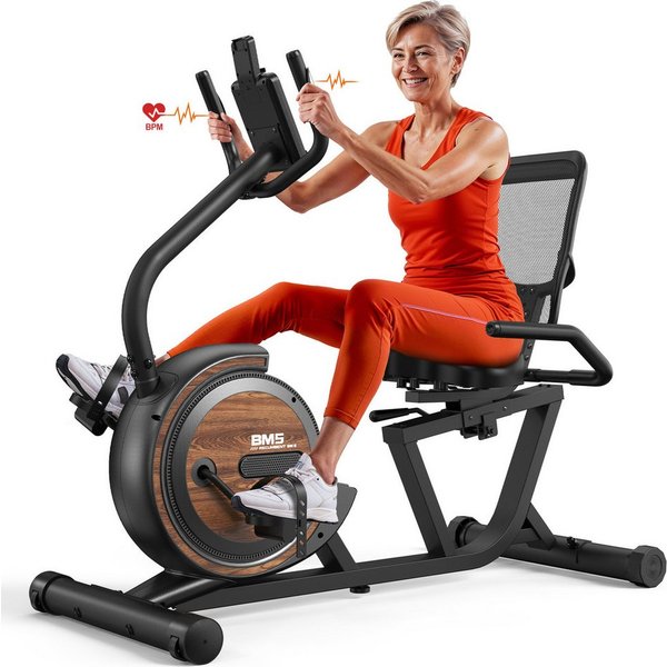 VOWVIT Liege-Heimtrainer mit 16-stufigem Magnetwiderstand, bis 150 kg Traglast (1-tlg), Bluetooth Heimtrainer mit verstellbarem Sitz und beleuchtetem Display