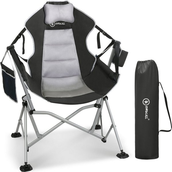 HOMECALL Campingstuhl Stühleschaukelstuhl outdoor Klappstuhl Faltbare Hängestuhl (Biz 180 KG, mit verstellbarer Rückenlehne, Lordosenstütze und Kopfstütze)