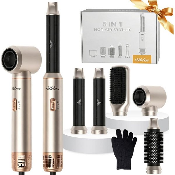 UKLISS Multihaarstyler Hairstyler 5-in-1-Luftstyler, Lockenstab, Föhn, Glättbürste, Multistyler, Rundbürste, Geschenke für Frauen