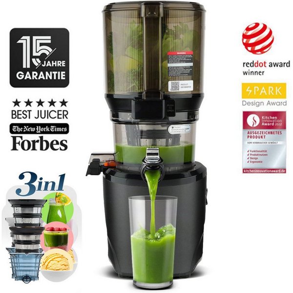 Kuvings Slow Juicer KUVINGS AUTO10S HANDS-FREE SLOW JUICER Premium (KHS-2591CE), 200 W, 3.000-ml-Hopper,Saft, Smoothies, Sorbet, Nussmilch (mit Filter-Set)
