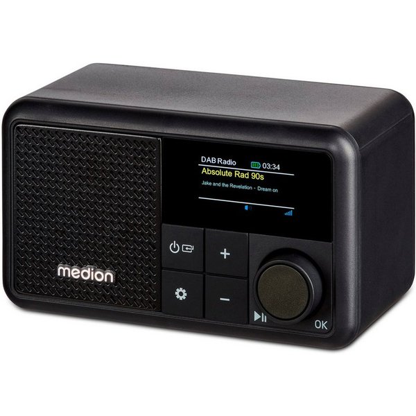 Medion® Tragbares DAB+ Radio MEDION® LIFE® S66822 (MD44822) Radio (MW/UKW, AM/FM, DAB+, RDS, 2 W, ca. 6,5 Akkulaufzeit, Farb-TFT-Display, Bluetooth® 5.3, IPX1-S