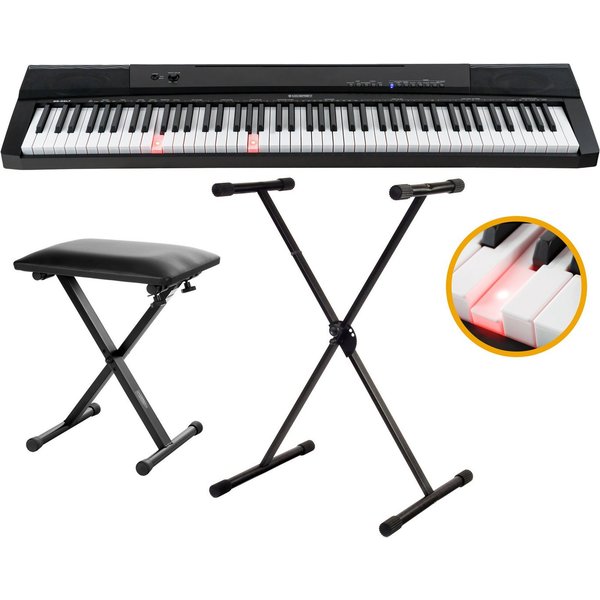 McGrey Home-Keyboard BS-88LT Keyboard Set in Stagepiano-Optik mit 88 Leuchttasten (Spar-Set, 3-St., inkl. Notenhalter, Sustain-Pedal, Ständer und Bank), 146 Sou