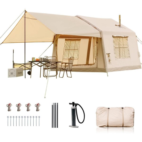 Meulbaty aufblasbares Zelt Air Glamping Zelte, Gampingzelt aus Oxford-Stoff, Personen: 6 (1 tlg), mit aufrollbarem Trennvorhang & 4 großzügigen Belüftungsfenste