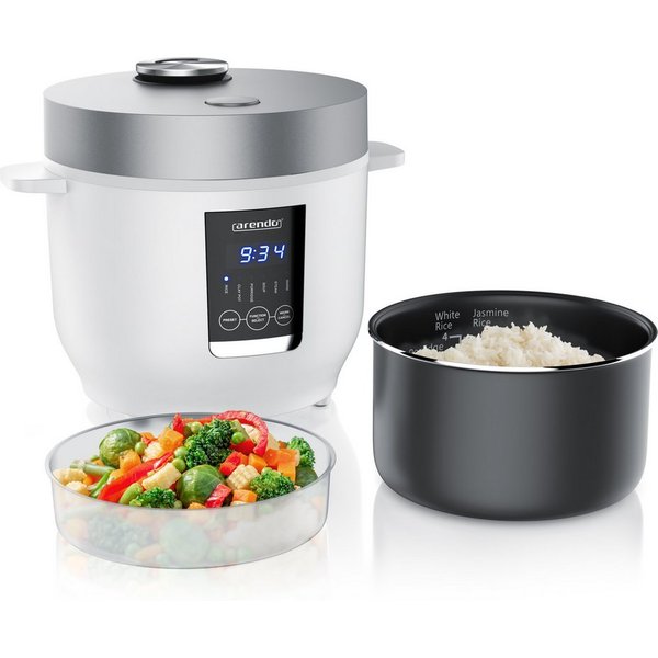Arendo Reiskocher Digitaler Multikocher, Kochprogramme, Timer, Warmhaltefunktion Display, 350 W, antihaftbeschichteter Gartopf, Reislöffel & Messbecher, Schonga