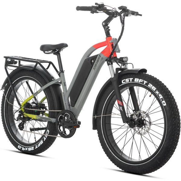 JOBOBIKE E-Bike Mountainbike 26×4 Zoll, bis zu 180km, Fatbike, MTB, Bremslicht- und Blinkerfunktion, 7 Gang Shimano, Kettenschaltung, Heckmotor, 960 Wh, (für St