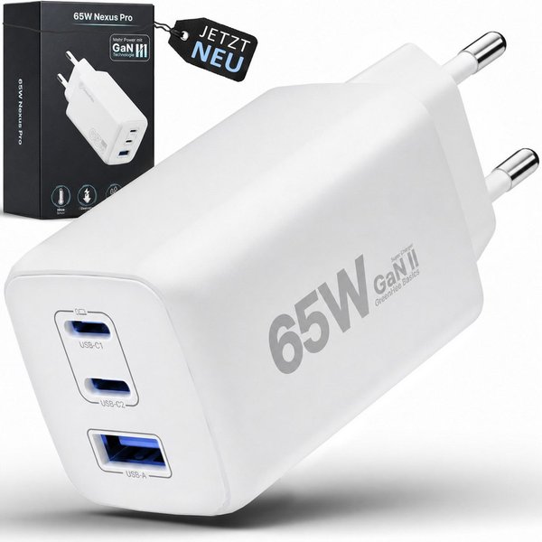 GreenHec 65w USB-C Ladegerät Mehrfach GAN Mehrfachstecker USB-A Charger Schnelllade-Gerät (50 mA, Spar-Set, Universelle Kompatibilität, 3 fach Netzteil Adapter 