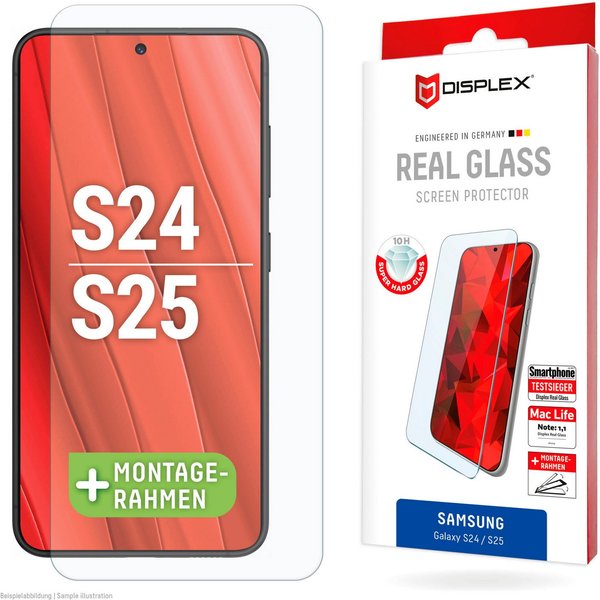 Displex Displayschutzglas Real Glass für Samsung Galaxy S24, Samsung Galaxy S25, Displayschutzfolie Displayschutz kratzer-resistent 10H splitterfest