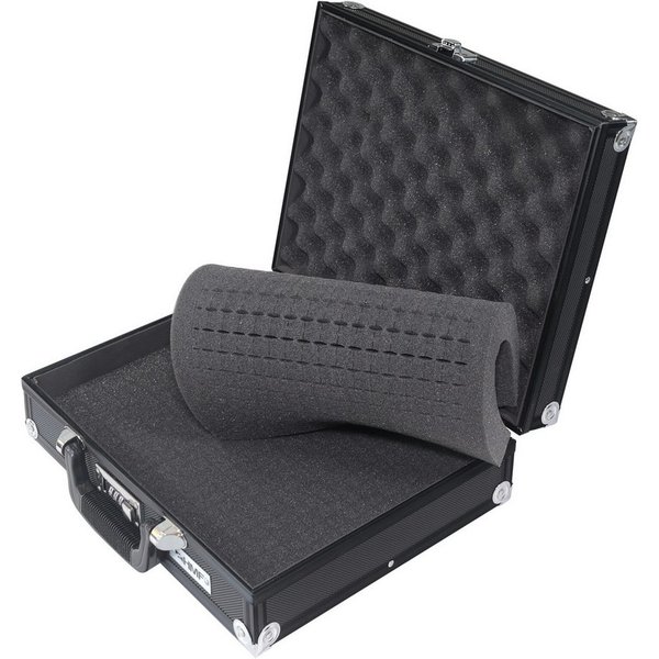 HMF Kameratasche abschließbarer Alu Fotokoffer mit 3er Zahlenschloss, Transportkoffer mit Rasterschaumstoff, 36,5 x 29 x 12 cm, Schwarz