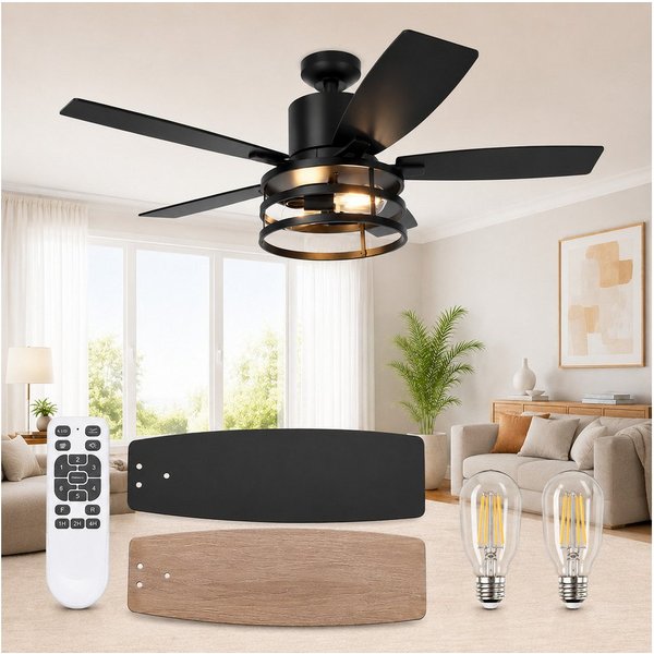 Lapalife Deckenventilator Mit Beleuchtung, Ventilator mit Licht, Leise, Doppelseitige Flügel, 6 Windgeschwindigkeitsstufen, Timer, mit 2 Glühbirnen