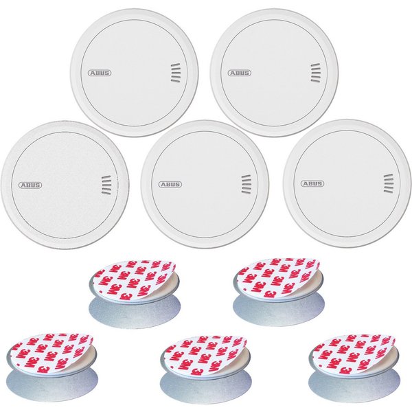 ABUS Rauchmelder PREFIRA 5 - Fehlalarm-Reduzierung - 5er Set + Magnetpads Rauchmelder (zertifizierter Rauchwarnmelder mit austauschbaren 5-Jahres-Batterien)