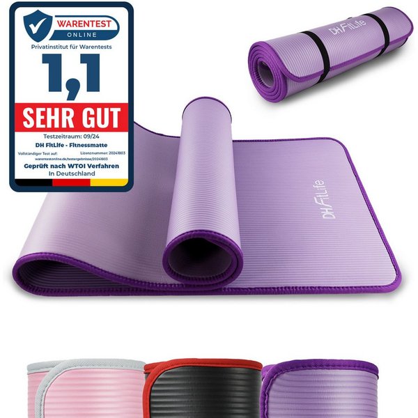 DH FitLife Fitnessmatte 183x61 cm, 10mm dicke Sportmatte, Yogamatte rutschfest (Gymnastikmatte gelenkschonend, Trainingsmatte & Bodenschutzmatte), für Home Work