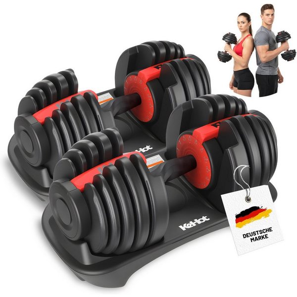 kehot Hantel-Set Verstellbare Kurzhantel 24 kg mit 15 Gewichtsstufen, (Einhand-Schnellverstellung mit stabiler Ablage, Kompaktes Hantelset für effektives Home-G