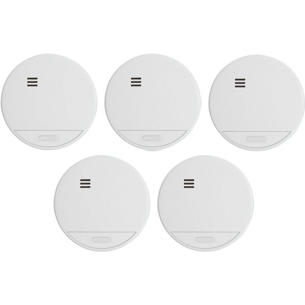 ABUS Rauchmelder RWM150, fest verbaute 10-Jahres-Batterie, Weiß, 5er Set Rauchmelder (Optischer Rauchmelder, für Wohnräume & VdS geprüft nach DIN EN 14604)