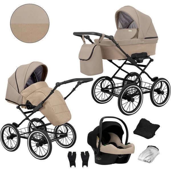 KUNERT Kombi-Kinderwagen Romantic 3-in-1 Öko-Leder Kinderwagen mit Cosmo Autositz, Große Tragewanne, stabiler Stahlrahmen, aufblasbare Räder