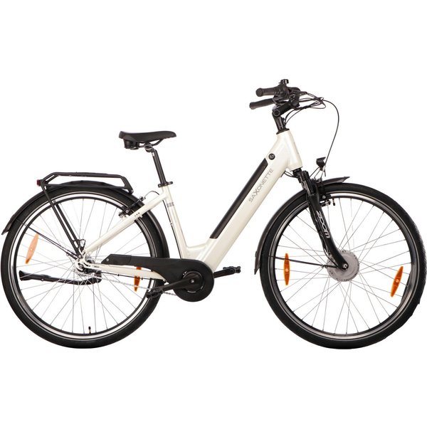 SAXONETTE E-Bike Cityrad SAXONETTE Comfort Plus 5.0 E-Bike Damen 28 Zoll, 7 Gang Shimano Nexus 7 Gänge Schaltwerk, Nabenschaltung, Frontmotor, 468 Wh, (Packung)