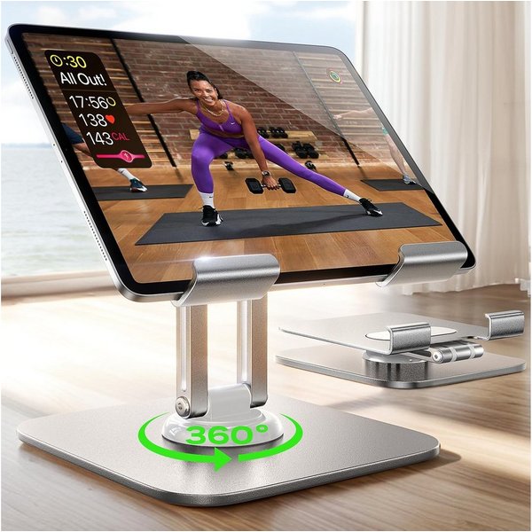 MOPUEA Laptop-Ständer Laptoptisch Tablet-Ständer iPad-Halterung 360° drehbarer Basis faltbar, (bis 12,9 Zoll, 1-tlg., Verstellbare Aluminium-Handyhalterung für 