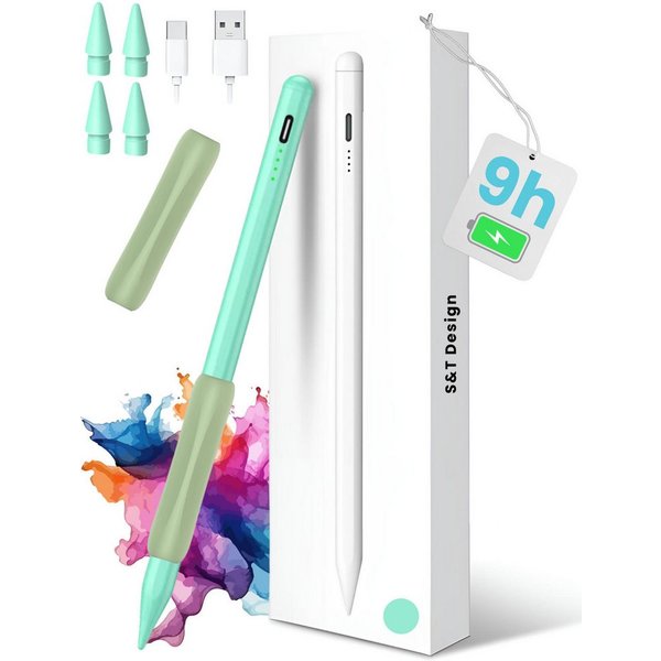 S&T Design Eingabestift Stift für iPad USB-C (2018-2026) Schnellladen für Apple iPads (2018-2026), 1-St., mit 4x iPad Stift Spitzen + Silikon Halterung) Tablets