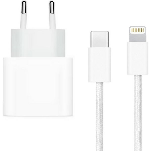 PlugUp Ladegerät mit iPhone Lightning Ladekabel iPhone 11 12 13 14 Pro Max SE USB-Ladegerät (2220 mA, Set, 1-tlg., 2-teiliges Ladeset, 20W USB-C Schnellladegerä