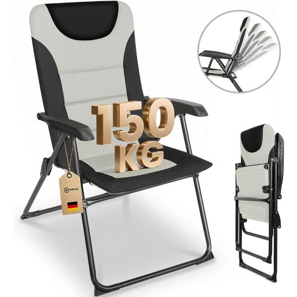 HOMECALL Campingstuhl Gartenstuhl Gepolsterter Klappstuhl für Wohnwagen Outdoors-150kg (1 St), Hochlehner Anglerstuhl mit 5-fach verstellbarer Rückenlehne