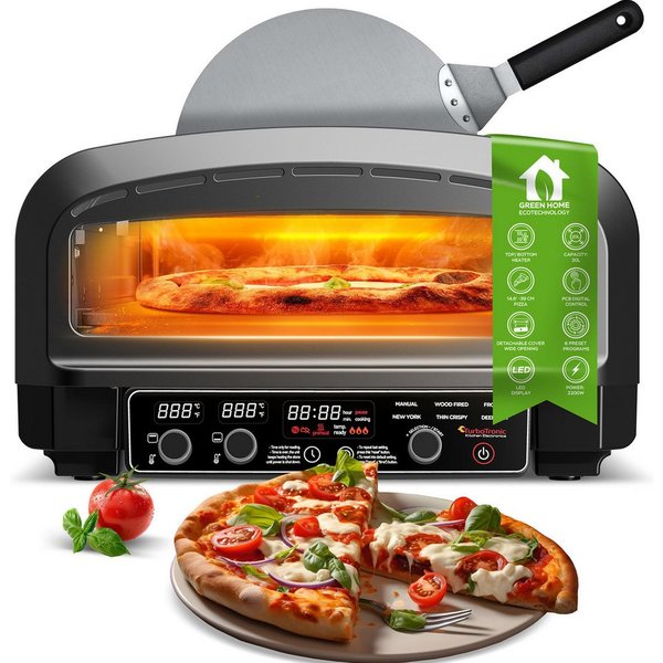 TurboTronic by Z-Line Pizzaofen 2200 W elektrischer Pizzaofen 450 Grad 37 cm Pizzastein Flammkuchen, Pizzaofen für Zuhause, Tisch Pizzaofen, Pizzabackofen, Stei