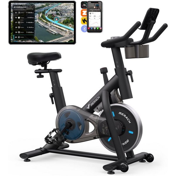 MERACH Heimtrainer Fahhrad für Zuhause, Leise Hometrainer Fahrrad mit APP (100-stufige stufenlose Widerstandsregelung, Bluetooth, 1-tlg., Stationäres Fahrrad mi