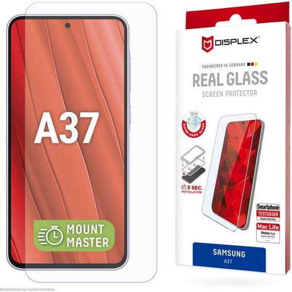 Displex Displayschutzglas Real Glass Screen Protector mit EASY-ON MountMaster für Samsung Galaxy A37, Displayschutzfolie, Schutzfolie, Bildschirmschutz, kratz- 