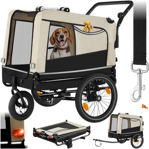 tectake Fahrradhundeanhänger Hundewagen 3in1 multifunktional mit Reflektoren, Leine und Warnfahne, mit Regenschutz, faltbar, gefedert, Belastbarkeit 40 kg, 240 