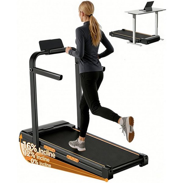 BAYMATE Laufband Für Zuhause Laufbänder (2,5-PS-Motor bis zu 10 km/h, LED-Anzeige und Fernbedienung, mit 16 % Steigung), 150 kg Belastbarkeit, 12 voreingestellt