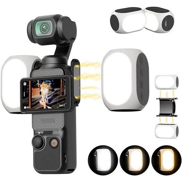 Wigento Wiederaufladbares Füll Licht für DJI Osmo Pocket 4 3 2er Set Zubehör Zubehör Drohne (Kompakt, Leicht, Magnetisch, Wiederaufladbar, Mit 3 Farbmodi)