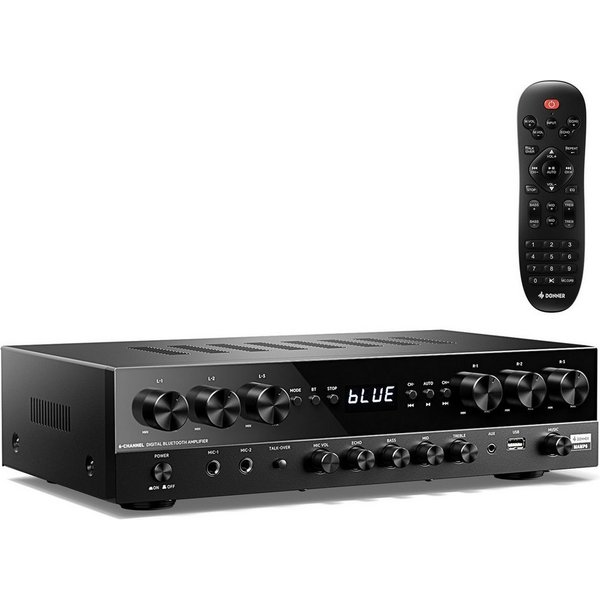 Donner Audioverstärker 2/4/6 Kanal Audio-Leistungsverstärker Stereoempfänger Verstärker (Anzahl Kanäle: 4, 440,00 W, 4 Kanäle, 2 Mikrofoneingänge, Bass, Höhen)