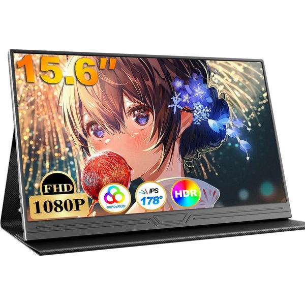 Bundviel Tragbarer Mobiler Monitor 15.6“ 1920x1080FHD IPS Portabler Monitor (40 cm/15.6 ", 1920 x 1080 px, FHD, 3 ms Reaktionszeit, 60 Hz)