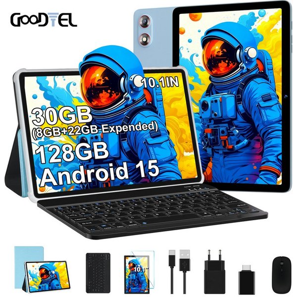 GOODTEL Tablet Android 15, WiFi, 30GB RAM 128GB Speicher/erweiterbar auf 1TB Tablet (10,1", 128 GB, Android 15, 8000 mAh, Widevine L1, Gemini AI, mit Zubehör Ta