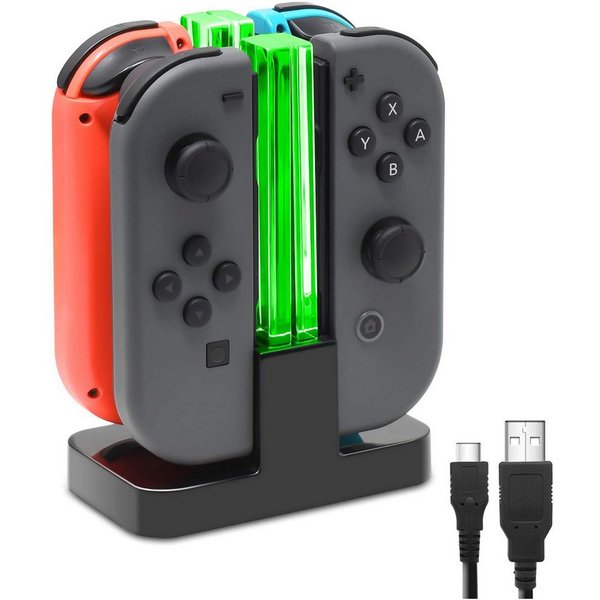 Forrlite Ladestation für Nintendo Switch 4 in 1 Joy-Con Controller Zubehör Nintendo (Controller-Ladestation, Joy-Con Ladegerät Typ-C Kabel, mit individueller LE