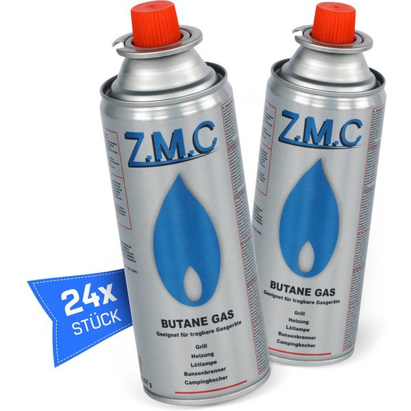 ZMC Gaskartusche Butan Gas Kartusche 227g Butangas Gaskartusche Silber, Zubehör für Gaskocher Campingkocher Brenner Gasheizung Gasbrenner, 24 St., MSF-1a Gaskar