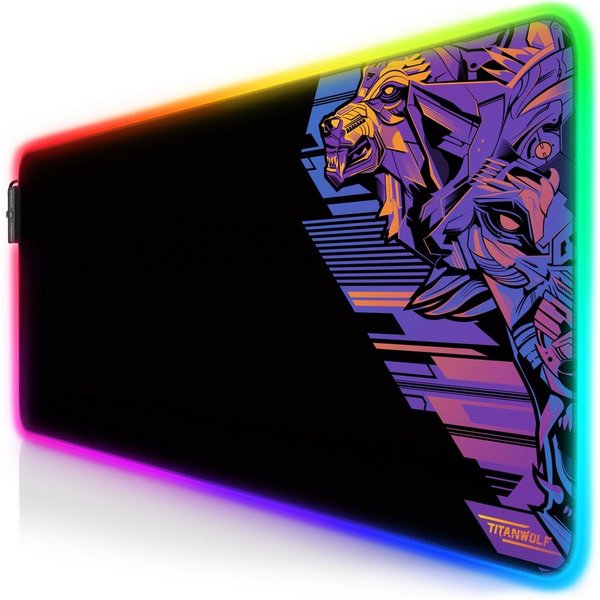 Titanwolf Gaming Mauspad RGB Mousepad 800 x 300 x 3 mm, LED Multi Color XL Tischunterlage (1-St), rutschfest, abwaschbar, Geschwindigkeit & Präzision, Vector Gr