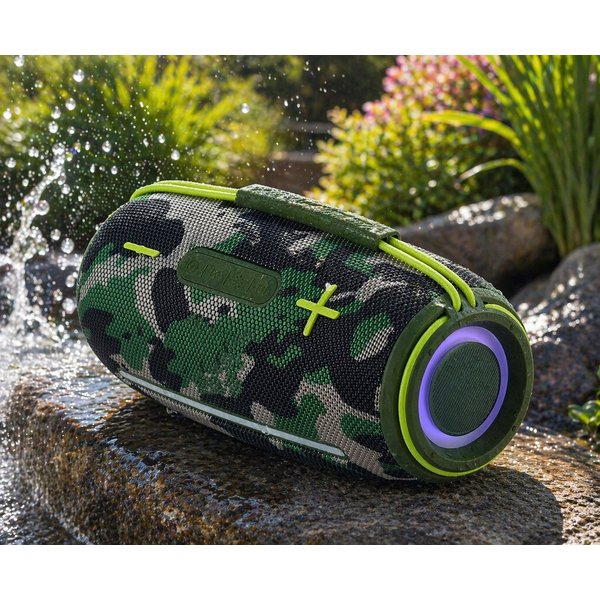 JTC-24 Bluetooth Outdoor Lautsprecher CamoBeat20 Bluetooth-Lautsprecher (20 W, 20 Watt, Bluetooth, AUX, microSD, USB, TWS, RGB Beleuchtung, IPX6)