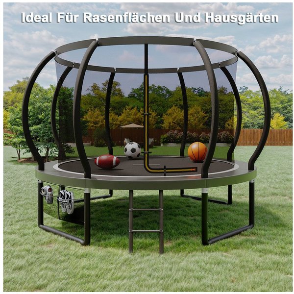HOMALL Gartentrampolin Trampolin,Kindertrampolin mit Sicherheitsnetz und Leiter, Ø 228 cm, Ø305/366/427cm,gepolstertes Gestell,150kg,Schutzranabdeckung