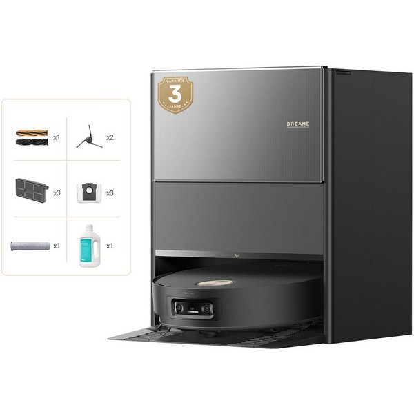 Dreame Saugroboter mit Wischfunktion Aqua10 Ultra Roller Complete, 600 W, mit Beutel, Warmwasser-Wischsystem, Rollenmopp, überwindet Hindernisse, 30.000 Pa