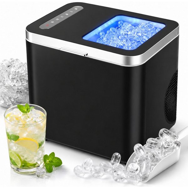 Nettlife Eiswürfelmaschine Eiswürfel 1.3L Wassertank leistungsstarkem Kompressor 12 kg Eis/24h, Eismaschine selbstreinigend UV-Desinfektion schnell für Zuhause/