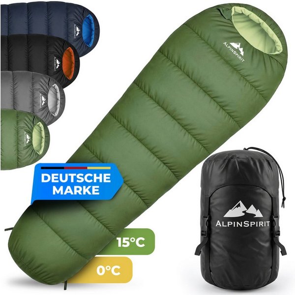 AlpinSpirit Mumienschlafsack [Ultraleicht] 3 Jahreszeiten Sommer & Winter, Packmaß, 210x75 cm (Festival, Trekking, Outdoor, Camping), 2 Wege Reißverschluss, 3 J