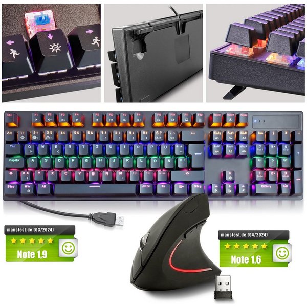 EAXUS Mechanische Gaming Tastatur + Ergonon Vertikale Hochkantmaus Tastatur- und Maus-Set, (Set aus Tastatur + Maus), ergonomische Maus
