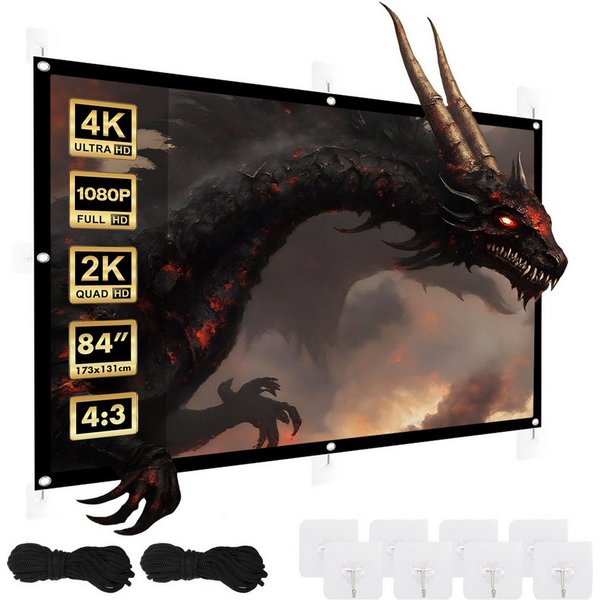 Maclean MC-166 Tragbare Projektionswand 84'' 4:3 175x131cm 4K Rahmenleinwand (25mm Rand Spannhaken)